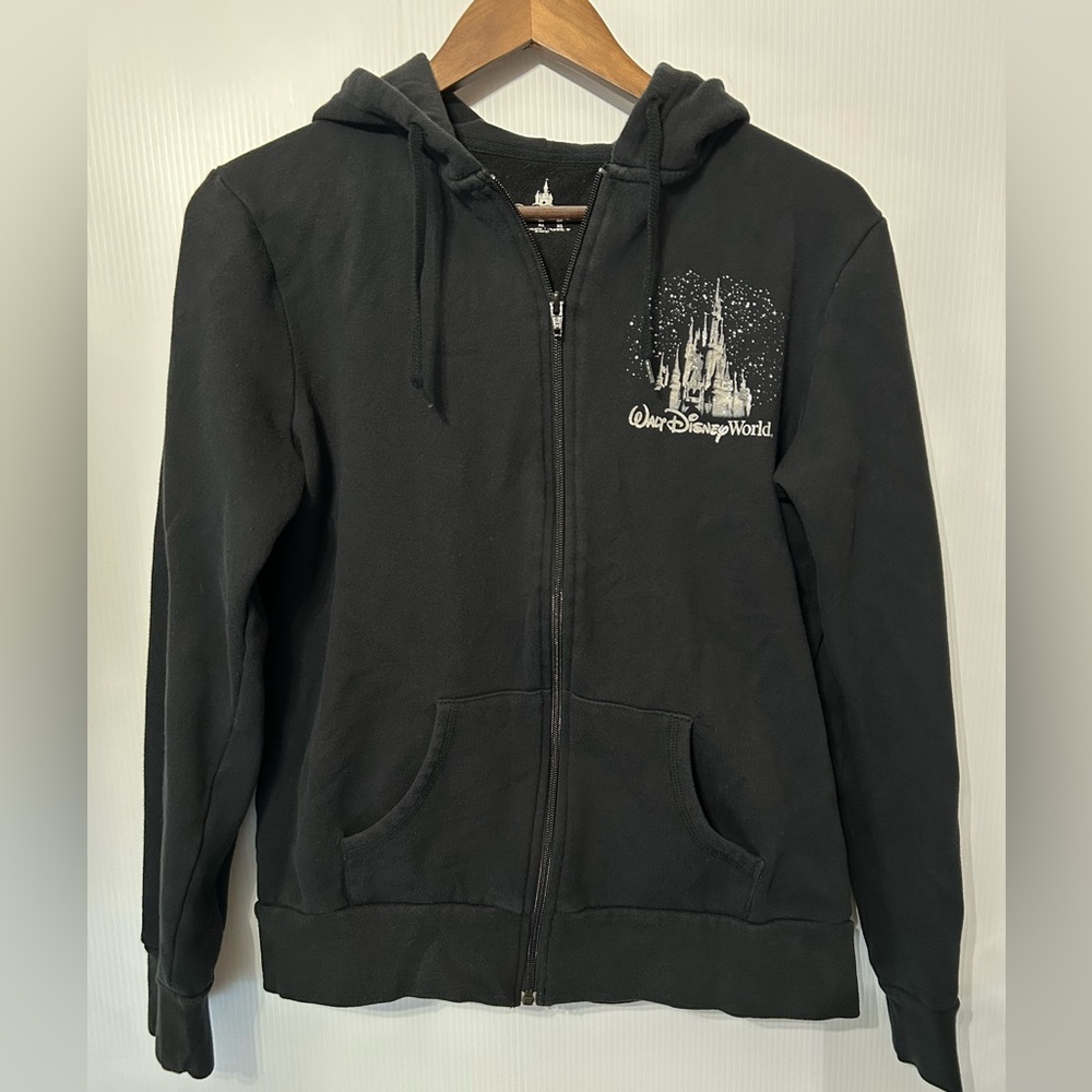 Disney Black Zip-Up Hoodie with Castle Graphic